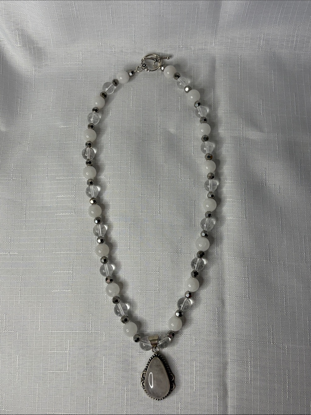 Handcrafted Clear Quartz and White Jade Necklace - Picture 4 of 6